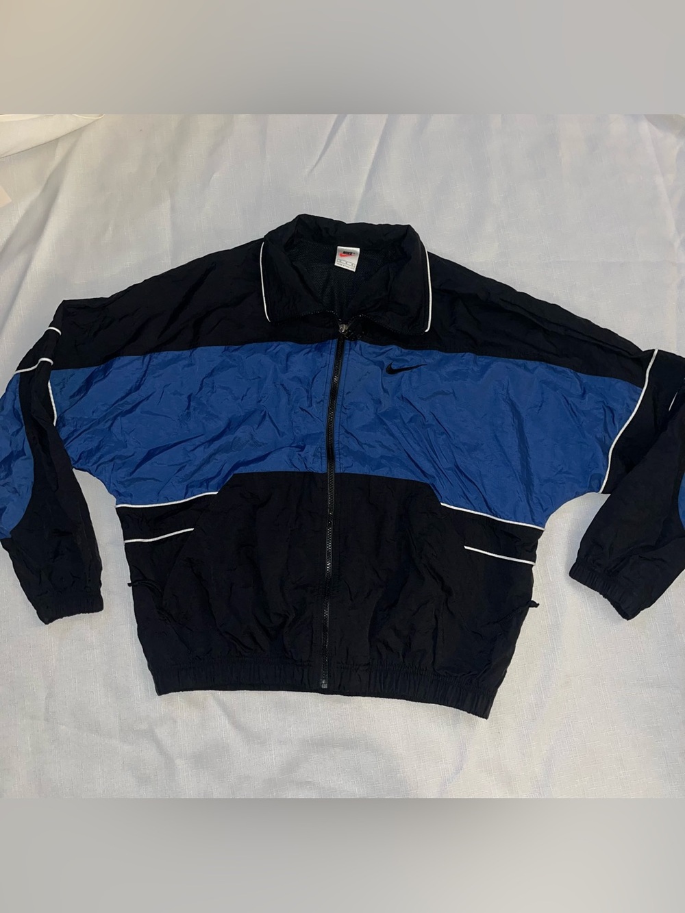 Vintage blue black color block Nike zip up nylon windbreaker medium